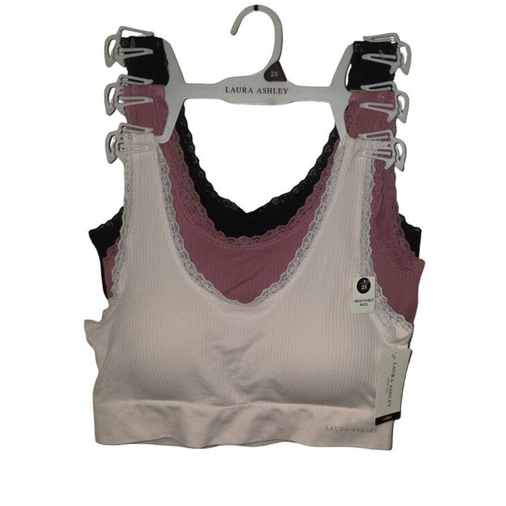 Laura Ashley 3pk Active Athletic Workout Comfy Lounge Bralettes Bras Plus Sz 2X